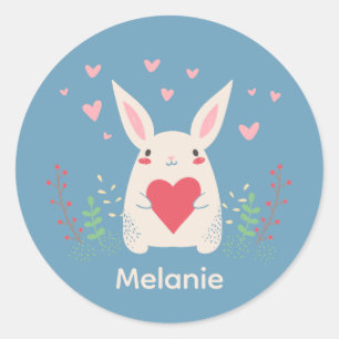 Knuffel Witte Konijn Met Hart Persoonlijk Ronde Sticker