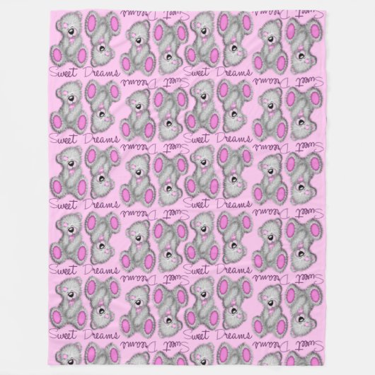 Knuffel Zoete Dromen Teddy-cotton candy Fleece Deken (Voorkant)