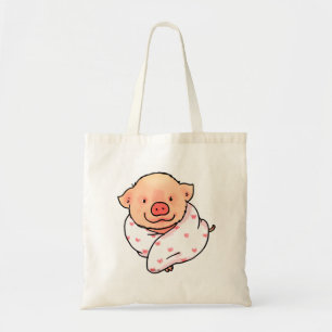 Knuffelachtig biggetje gewikkeld in deken tote bag