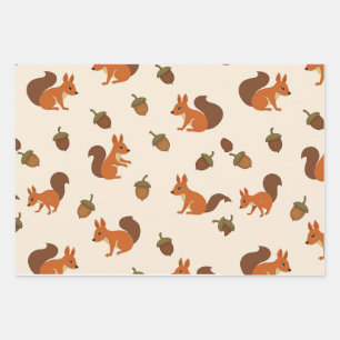 Knuffelachtig eekhoorn en eikel patroon Cadeaupapi Inpakpapier Vel