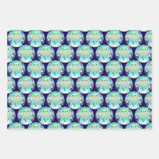 Knuffelachtig ruimtedier en konijn inpakpapier vel (Voorkant 3)