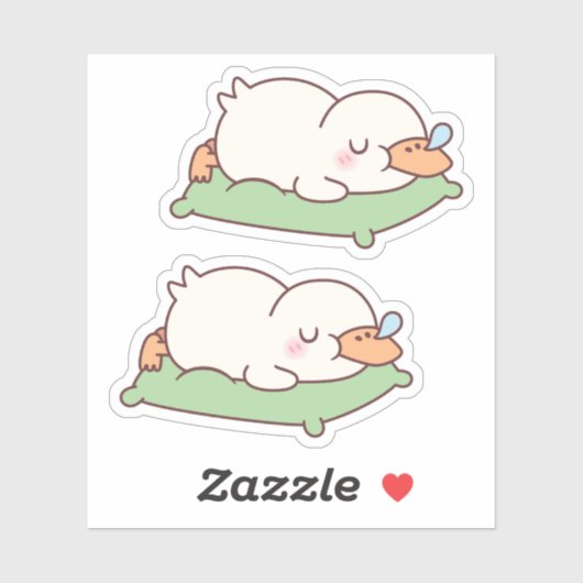 Knuffelachtige Eend Slapend Op Kussen Sticker (Vel)