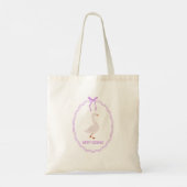 Knuffelachtige Gans met Paarse Strik Frame Tote Bag (Achterkant)