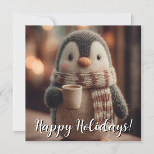 Knuffelachtige Gebreide Pinguïn Pop met Sjaal die Feestdagenkaart