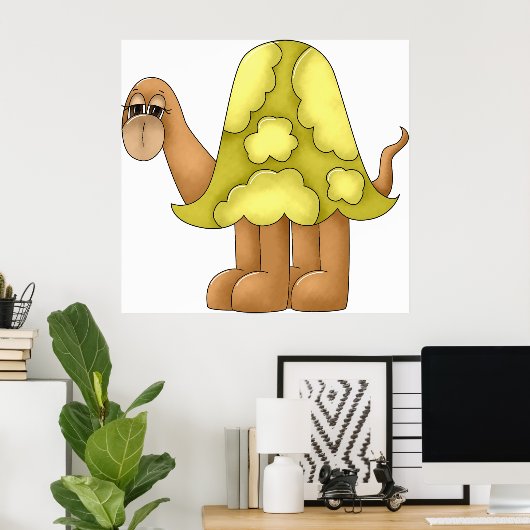 Knuffelachtige Tekenfilm Schildpad met Opgezwollen Poster (Thuiskantoor)