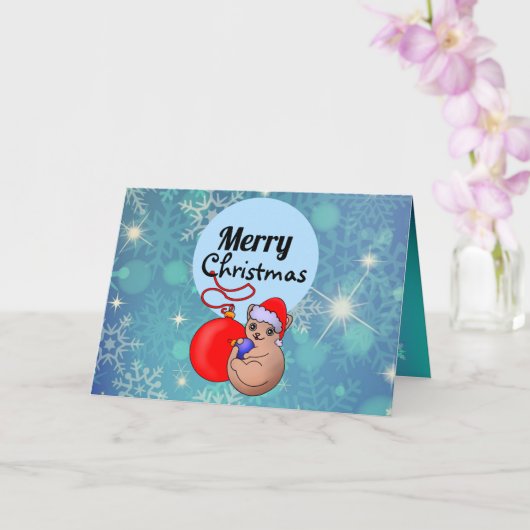 Knuffelbare Kerstkat in Sneeuwige Kerstman Hoed Kaart (Orchidee)