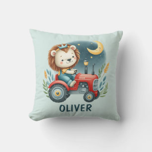 Knuffelbare Leeuwenwelp op Rode Tractor 's Nachts Kussen