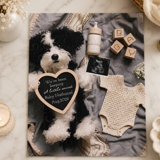 Knuffelbare puppy zwangerschapsaankondiging legpuzzel