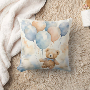 Knuffelbare teddybeer met ballonnen aquarel kussen