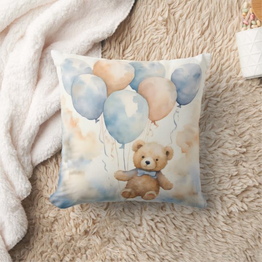 Knuffelbare teddybeer met ballonnen aquarel kussen (Deken)