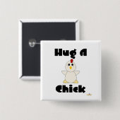 Knuffelbare witte kip knuffel een kuiken vierkante button 5,1 cm (Voorkant /achterkant)