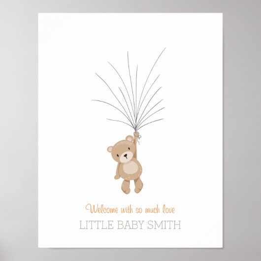 Knuffelbeer babyshower gastboek oranje poster (Voorkant)