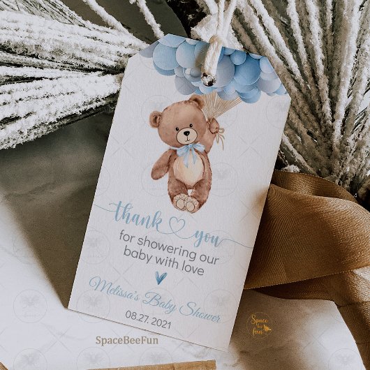Knuffelbeer cadeautag voor babyshower cadeaulabel