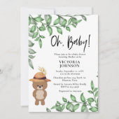 Knuffelbeer in het bos babyfeestje kaart (Voorkant)
