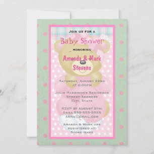 Knuffelbeer in roze baby shower outfit kaart