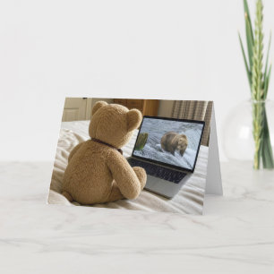 Knuffelbeer kijkt naar Grizzly op Laptop Kaart
