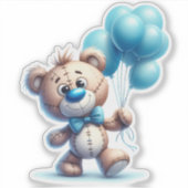 Knuffelbeer met blauwe ballonnen sticker (Voorkant)