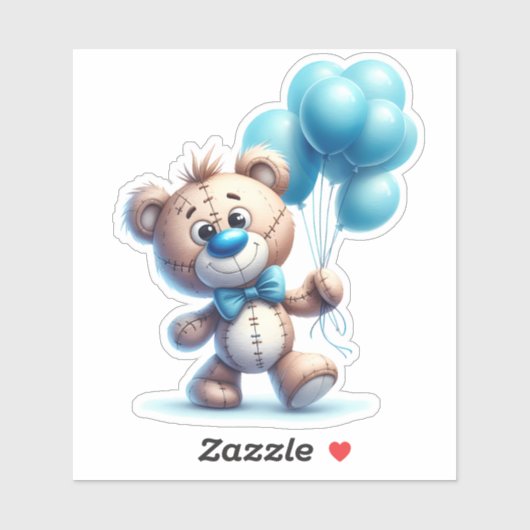 Knuffelbeer met blauwe ballonnen sticker (Vel)