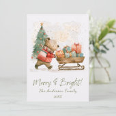 Knuffelbeer met Geschenken Vrolijk & Stralend Fami Feestdagenkaart (Staand voorkant)