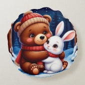 Knuffelbeer met Konijn Rond Kussen (Achterkant)