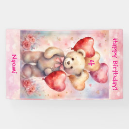 Knuffelbeer met meisjesnaam en leeftijd personalis spandoek