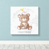 Knuffelbeer met muizen jongens nursery canvas afdruk (Insitu (Houten vloer))