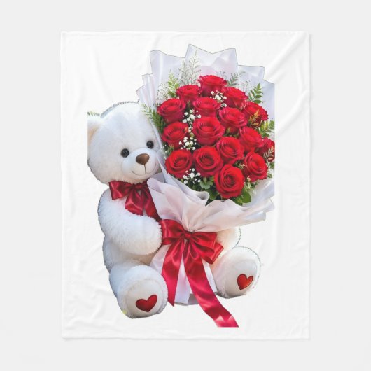 Knuffelbeer met rode rozen deken (Voorkant)