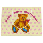 Knuffelbeer Met Roze Sterren Groot Cadeauzakje (Voorkant)