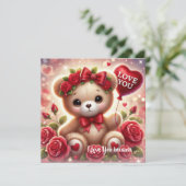 Knuffelbeer Valentijnskaart met rood hart Feestdagenkaart (Staand voorkant)