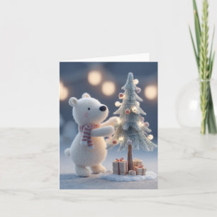 Knuffelbeer versiert een kerstboom feestdagen kaart