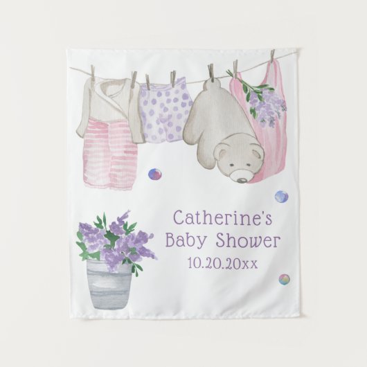 Knuffelbeer wasdag waterverf baby shower wandkleed (Voorkant)