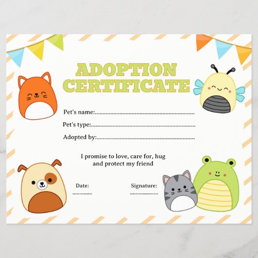 knuffelbeest adoptiecertificaat bewerkbaar flyer (Voorkant)