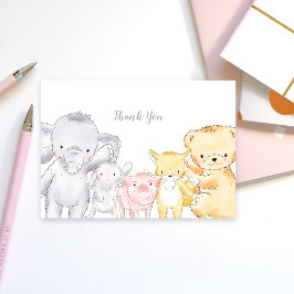 Knuffelbeesten Baby shower Sprinkle Bedankkaart