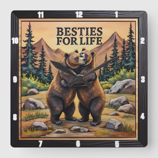 Knuffelberen Bruine Weide Vierkante Klok (Voorkant)