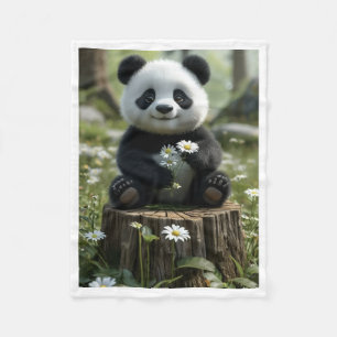 Knuffeldeken met Mooie Baby Panda en Bloemen Fleece Deken