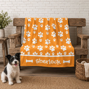 Knuffeldeken voor honden - oranje, met naam fleece deken