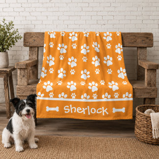 Knuffeldeken voor honden - oranje, met naam fleece deken