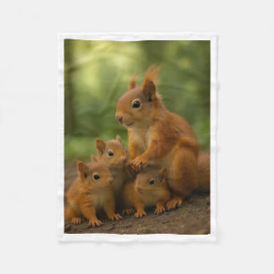 Knuffeldekent met rode eekhoornfamilie fleece deken