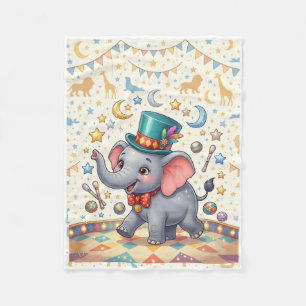 Knuffeldekentje met knuffel olifantje in circushoe fleece deken
