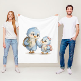 Knuffeldekentje met lief vogelfamilie in het blauw fleece deken