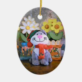 Knuffeldier Kitten en sjaal Keramisch Ornament