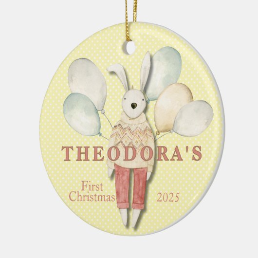 Knuffeldier konijn baby's eerste keramisch ornament (Links)