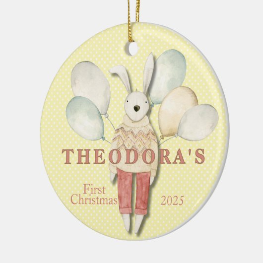 Knuffeldier konijn baby's eerste keramisch ornament (Links)