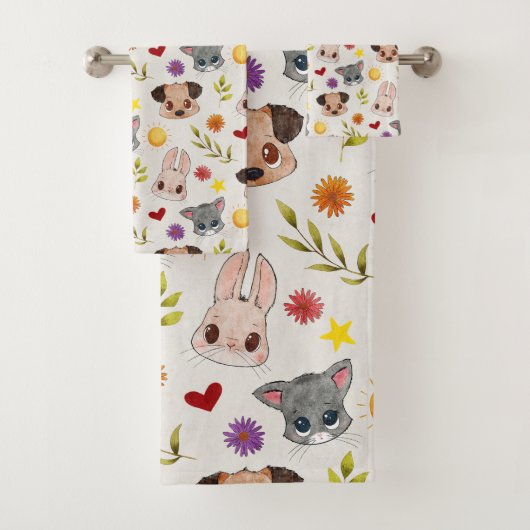 Knuffeldieren badhanddoek set bad handdoek (Insitu)