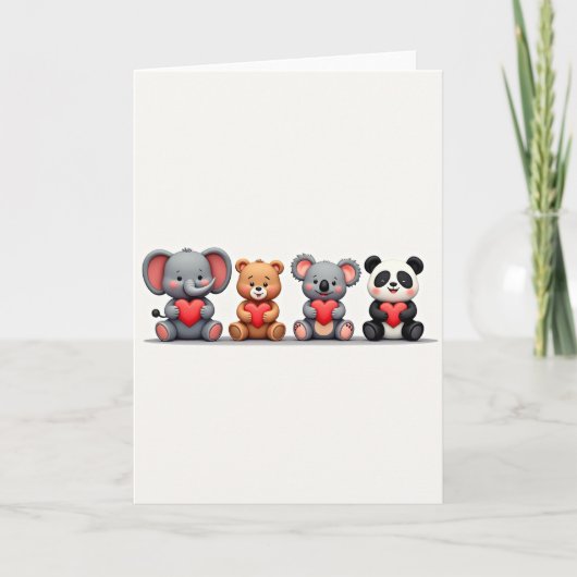 Knuffeldieren Vrienden Hartjes Kaart (Voorkant)