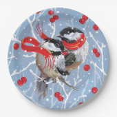 Knuffelen Chickadees Kerstmis | Blauw/rood Papieren Bordje (Voorkant)