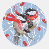 Knuffelen Chickadees Kerstmis Ronde Sticker (Voorkant)
