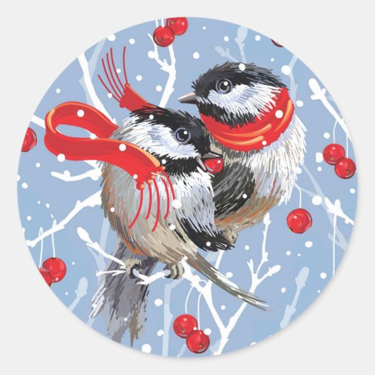 Knuffelen Chickadees Kerstmis Ronde Sticker (Voorkant)