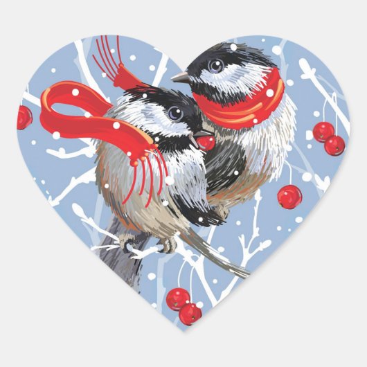 Knuffelen chickadees liefde kerst hart sticker (Voorkant)