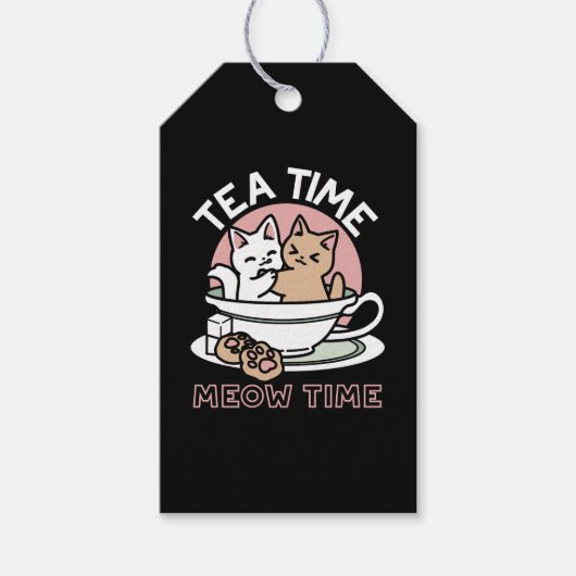 Knuffelen Katten in een kopje - Schattige theetijd Cadeaulabel (Voorkant)